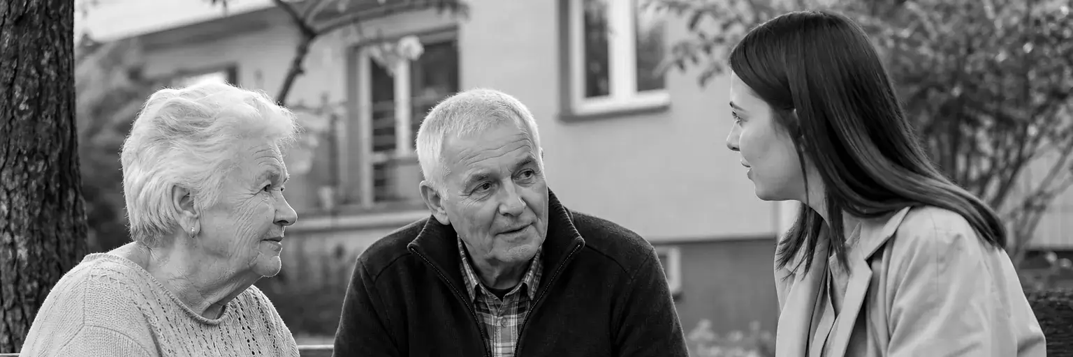 A Stratega interviewer conducting a face-to-face social survey interview with two older respondents at their home in Poland